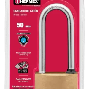CANDADO DE LATON 50MM GANCHO LARGO HERMEX
